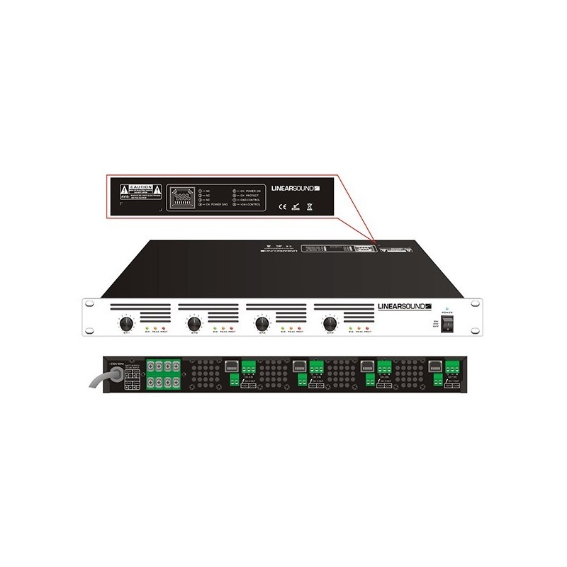 Amplifier 4 channels 4x500w 100v for security sound system
